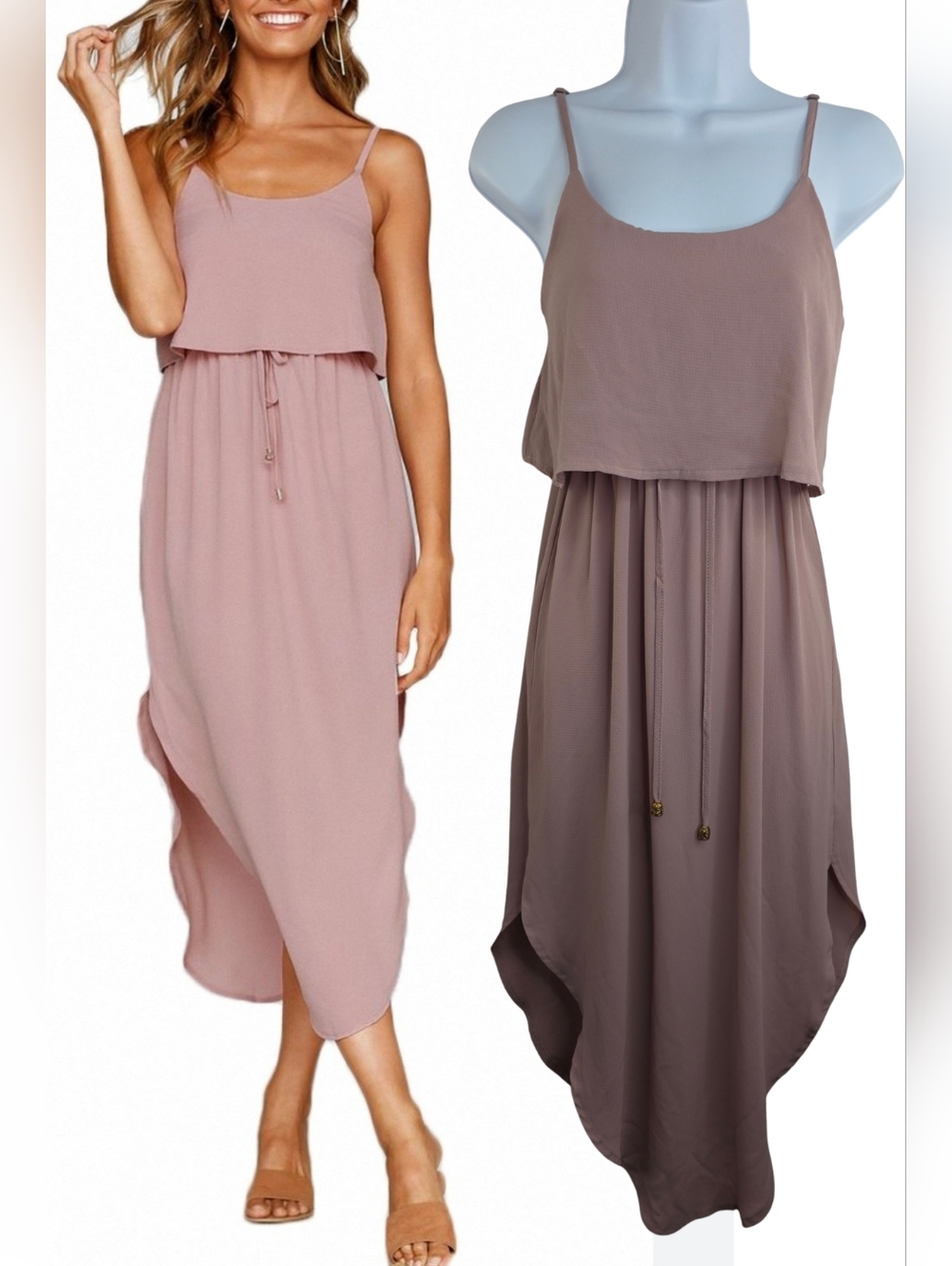 Amazon S Dusty Pink Strappy Split Midi Dress 3584-AN